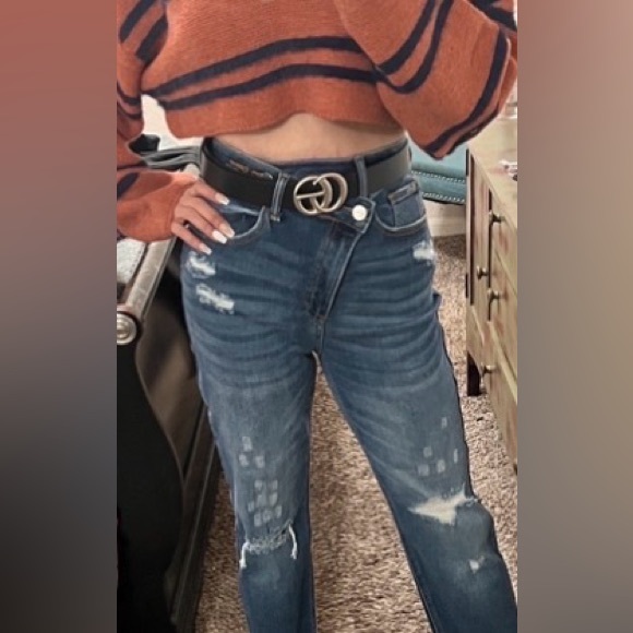 Casual Blue Distressed Boyfriend Jeans - Picture 4 of 4